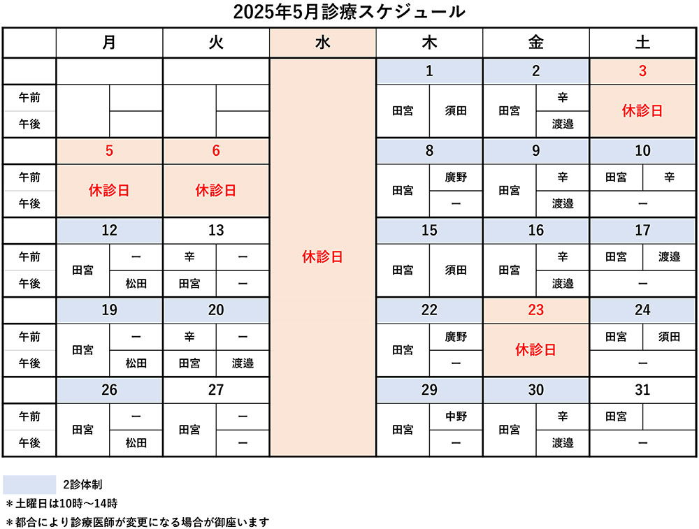 2025年5月診療スケジュール